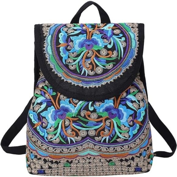 Vintage Embroidered Women Backpacks BohoBackpack Purse Ethnic Travel ShoulderBag - Picture 8 of 8